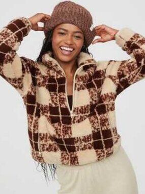 Offline By Aerie sherpa quarter zip sweatshirt brown, beige women's size M